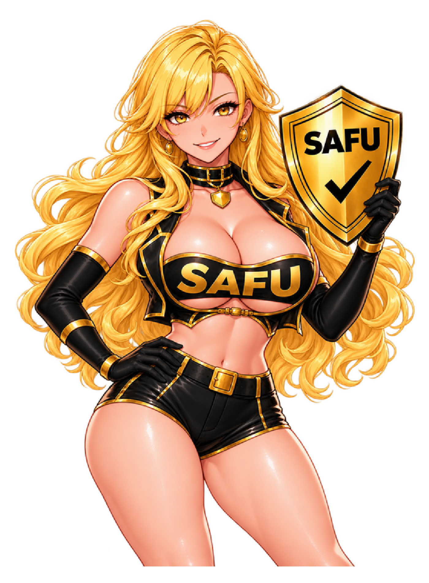 The SAFU guardian standing with her shield